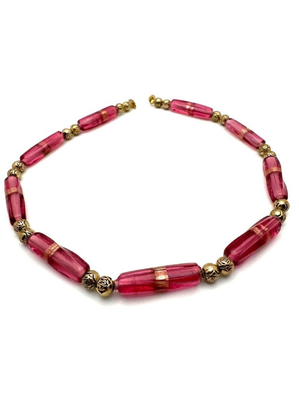 Retro Barbie Pink Bead Necklace Collar Glass Tube Vibrant Summer Classic
